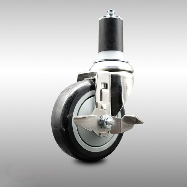 4 Inch 316SS Black Polyurethane Swivel 1-5/8 Inch Expanding Stem Caster Brake, Service Caster, Mfr#: SCC-SS316EX20S414-PPUB-BLK-TLB-158